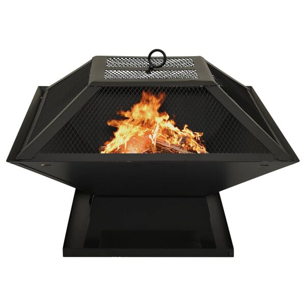 vidaXL Vuurschaal en barbecue 2-in-1 met pook 46,5x46,5x37 cm staal
