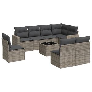 vidaXL 9-delige Loungeset met kussens poly rattan grijs