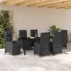 vidaXL Tuin eettafelset met kussen 7 pcs Zwart poly rattan