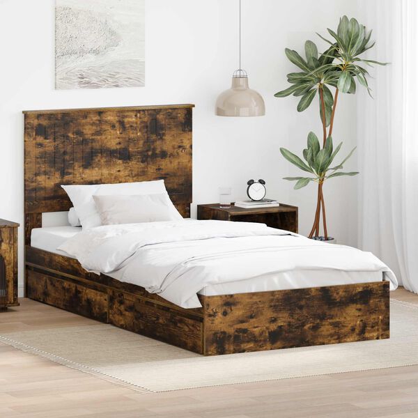 vidaXL Opslag bed met lade Gerookt eiken 100 x 200 cm Bewerkt hout