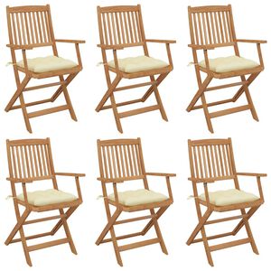 vidaXL Opklapbare stoelen (6 stuks) met kussens, gemaakt van massief acaciahout