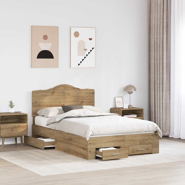 vidaXL Bedframe met hoofdeinde Artisan Eiken 120 x 200 cm Bewerkt hout