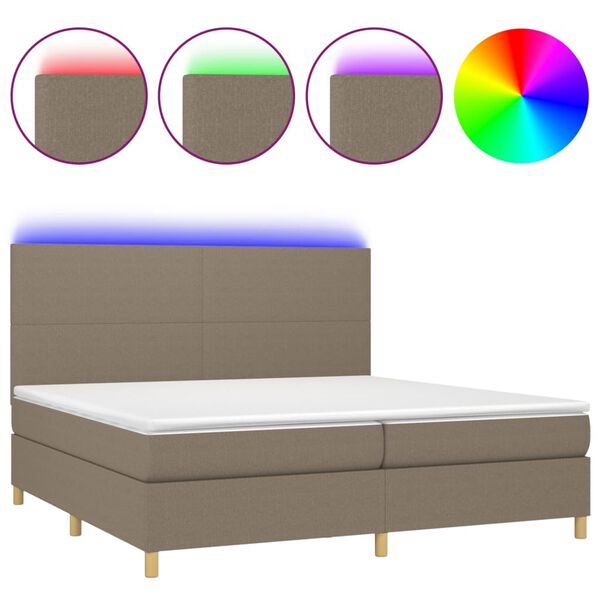 vidaXL Boxspring met matras en LED stof taupe 200x200 cm
