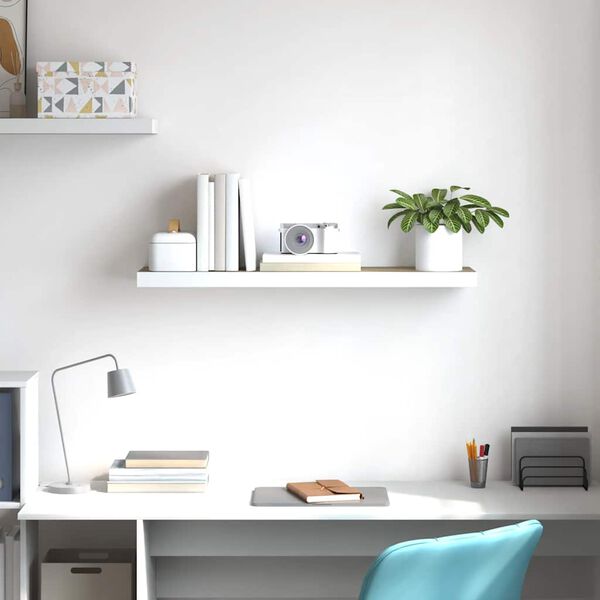 vidaXL Wandschap zwevend 90x23,5x3,8 cm MDF eikenkleurig en wit