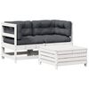 vidaXL 3-delige Loungeset met kussens massief grenenhout wit