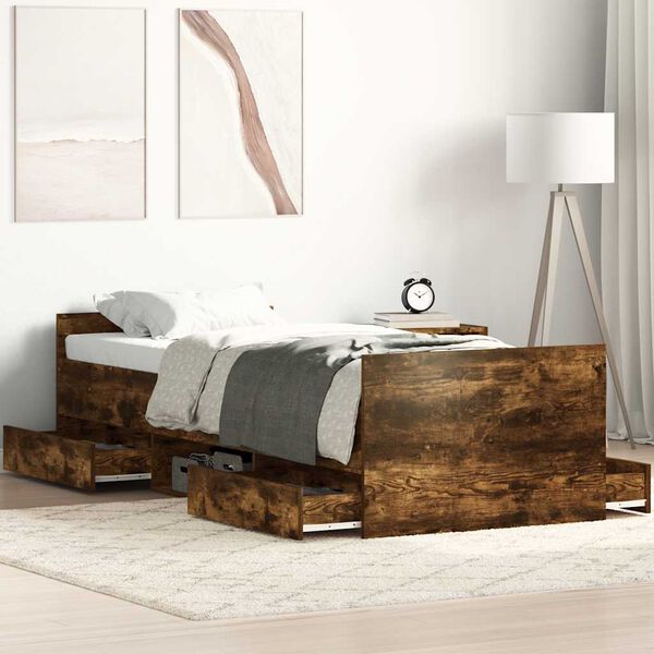 vidaXL Bedframe met hoofd- en voeteneinde gerookt eikenkleur 90x190 cm