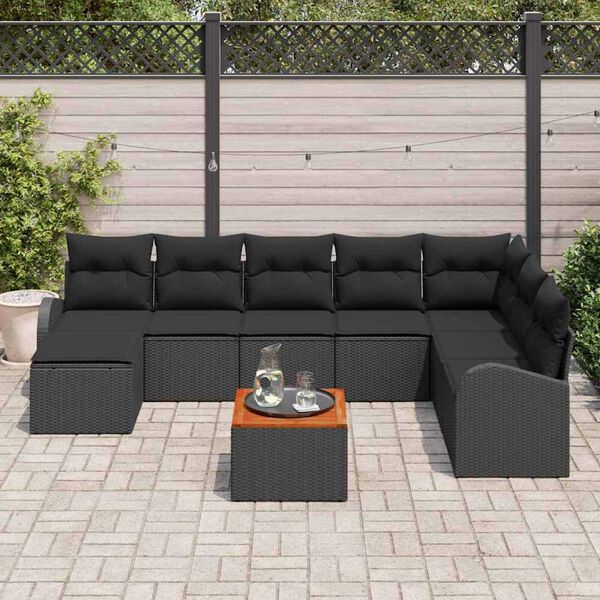 vidaXL Tuinbankenset met opslag 9 pcs Zwart poly rattan