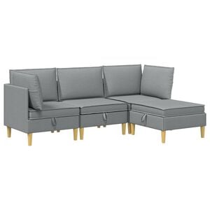 vidaXL Woonkamer Meubelset met kussen met opslag 4 pcs Lichtgrijs Stof