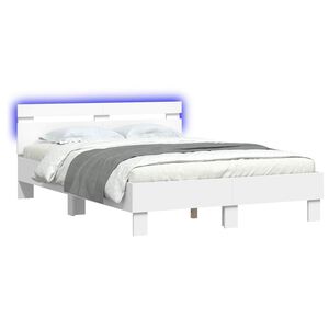 vidaXL Bedframe met LED-stripverlichting Wit 137 x 190 cm Bewerkt hout