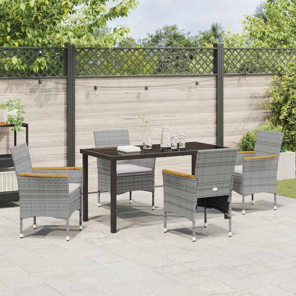vidaXL Tuin eettafelset met kussen 5 pcs Grijs poly rattan