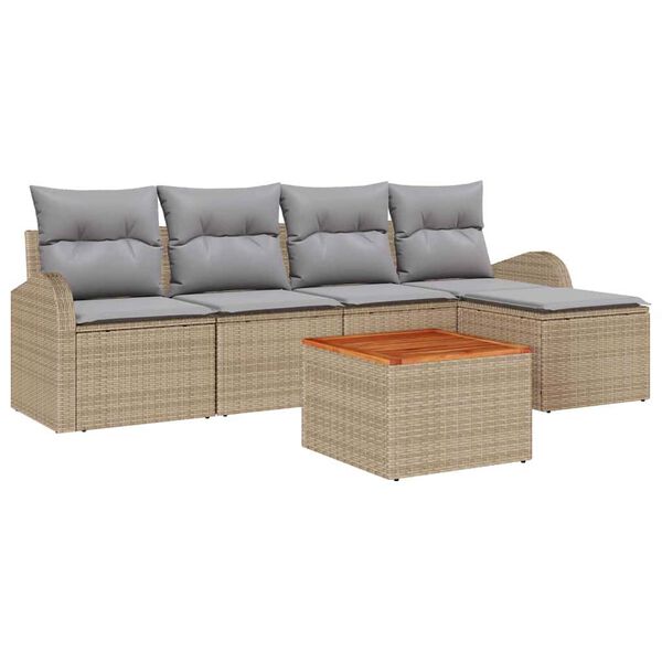 vidaXL Tuinbankenset met kussen 6 pcs Beige poly rattan
