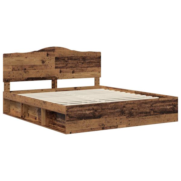 vidaXL Bedframe met hoofdeinde Oudhout 200 x 200 cm Massief grenenhout