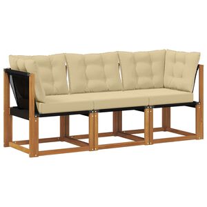 vidaXL Outdoor Midden- en Hoeksalon met kussen 3 Stuk Naturel