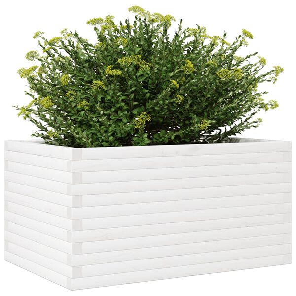 vidaXL Plantenbak 90x60x46 cm massief grenenhout wit
