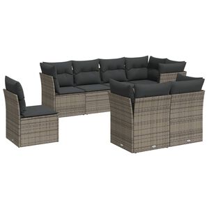 vidaXL 8-delige Loungeset met kussens poly rattan grijs