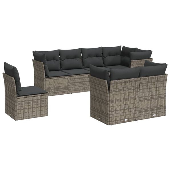 vidaXL 8-delige Loungeset met kussens poly rattan grijs