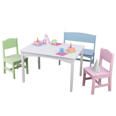 KidKraft Kindertafel en -stoelenset met bankje Nantucket pastelkleurig