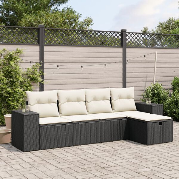 vidaXL 5-delige Loungeset met kussens poly rattan zwart