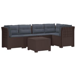 vidaXL 5-Zits Tuin Sofa met Kussens Rattan Look PP Bruin