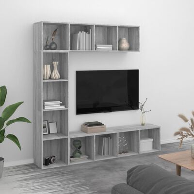 vidaXL 3-delige boekenkast- / tv-meubelset 180x30x180 cm grijs sonoma