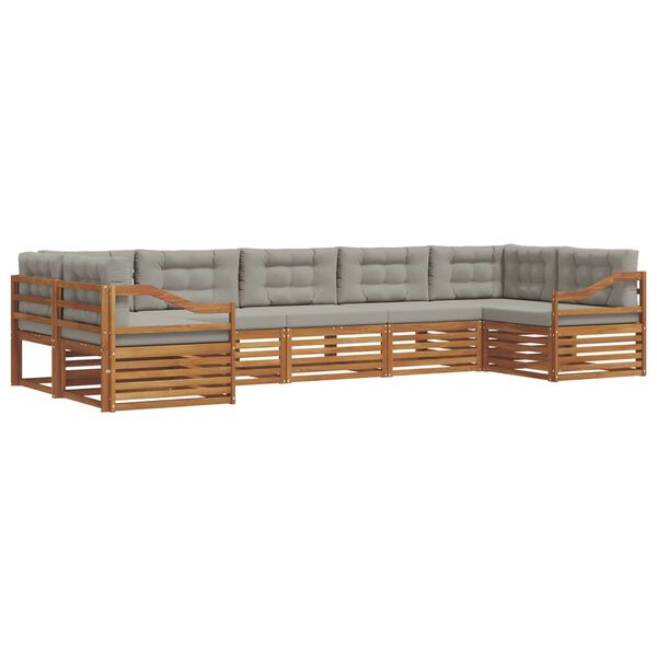 vidaXL Sofa-Sets 7 pcs Natuurlijk en Lichtgrijs Massief Acaciahout