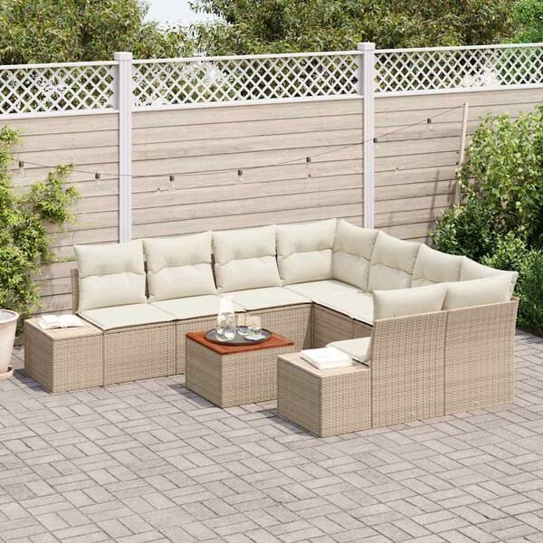 vidaXL Tuinbankenset met kussen 9 pcs Beige poly rattan