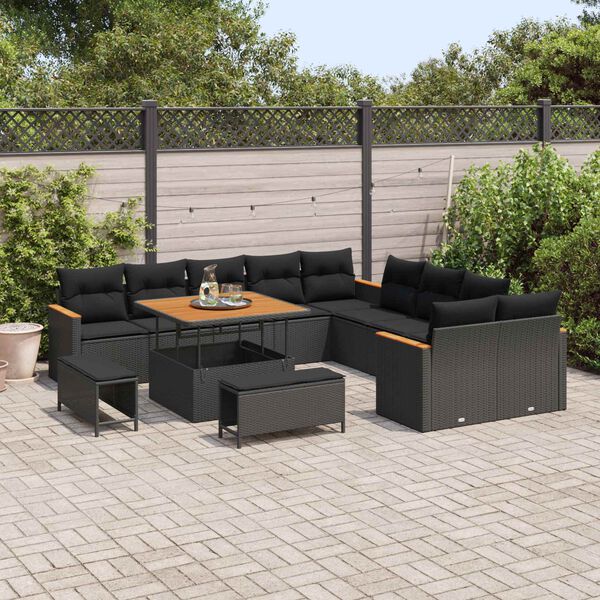 vidaXL Tuinbankenset 13 pcs Zwart poly rattan