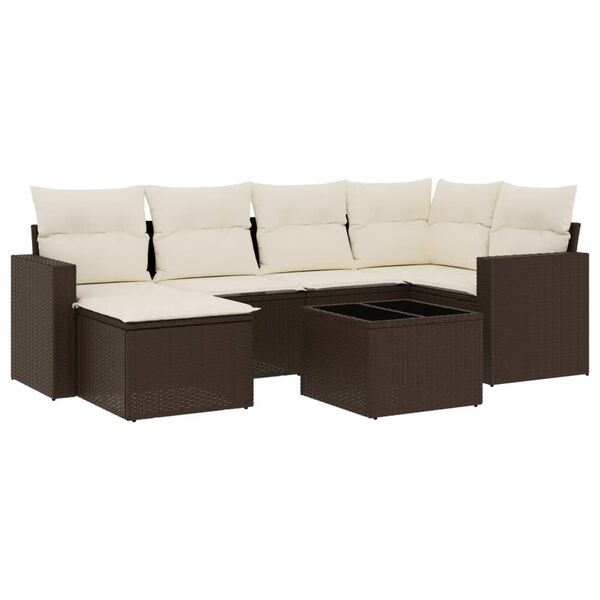 vidaXL 7-delige Loungeset met kussens poly rattan bruin