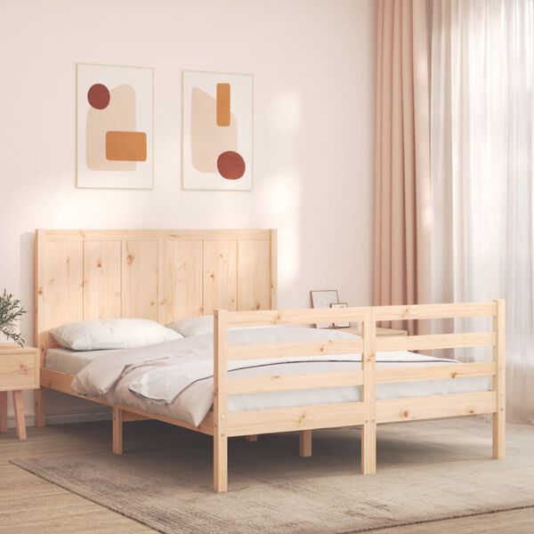 vidaXL Bedframe met hoofdbord massief hout 140x200 cm