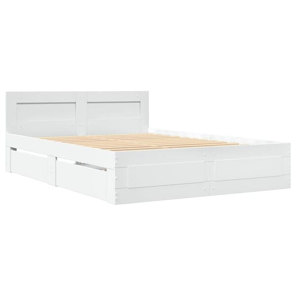 vidaXL Bedframe met hoofdeinde bewerkt hout wit 120x190 cm
