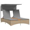 vidaXL Ligbed 2-persoons luifel en kussens poly rattan gemengd beige