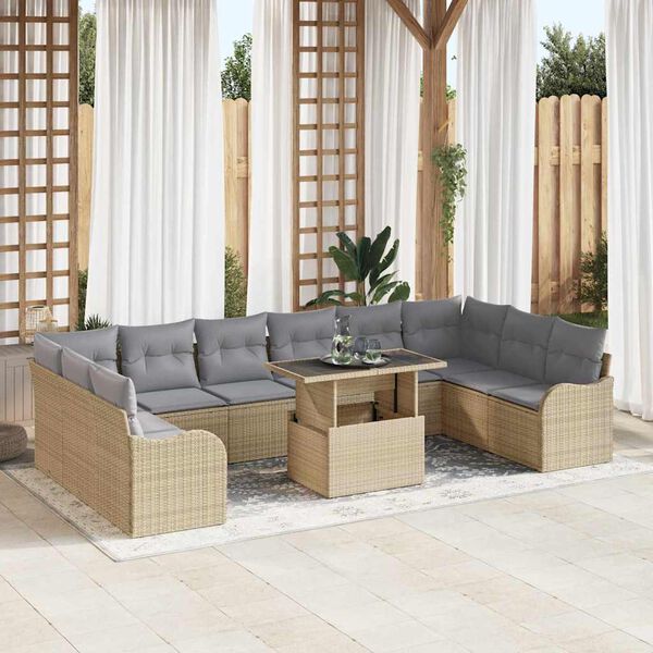 vidaXL Tuin Sofa Set met kussen 11 pcs Beige Poly riet