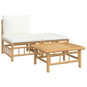 vidaXL 3-delige Loungeset met kussens bamboe cr&egrave;mewit