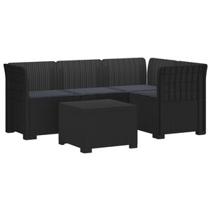 vidaXL 4-Persoons Tuinbank met Kussens Rieten Look PP Antraciet