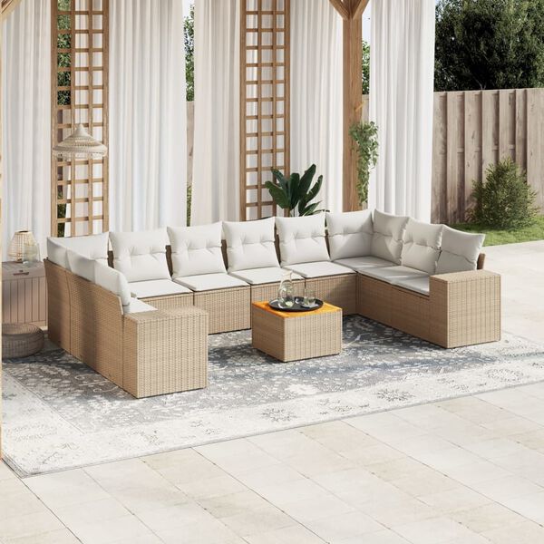 vidaXL 11-delige Tuinset met kussens poly rattan beige