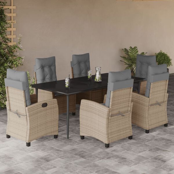 vidaXL 7-delige Tuinset met kussens poly rattan gemengd beige
