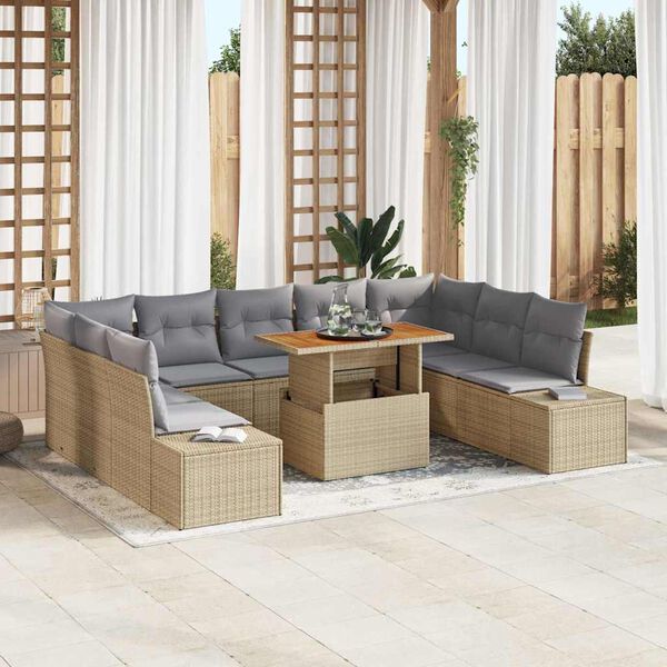 vidaXL Tuin Sofa Set met opslag 10 pcs Beige Poly riet