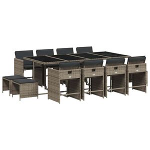 vidaXL 13-delige Tuinset met kussens poly rattan grijs