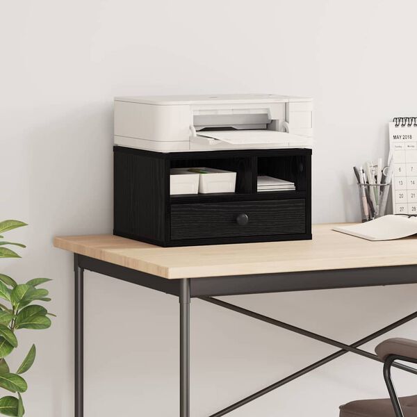 vidaXL Printerstand met lade Zwart Eiken 40 x 32 x 24 cm Bewerkt hout