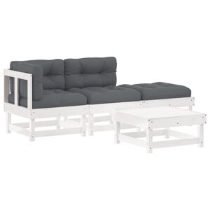 vidaXL 4-delige Loungeset met kussens massief hout wit