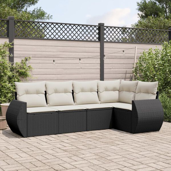 vidaXL 5-delige Loungeset met kussens poly rattan zwart