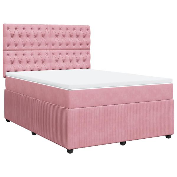 vidaXL Boxspring met matras fluweel roze 140x200 cm