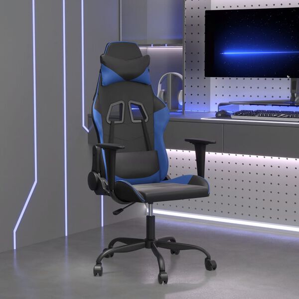 vidaXL Massage gamestoel kunstleer zwart en blauw