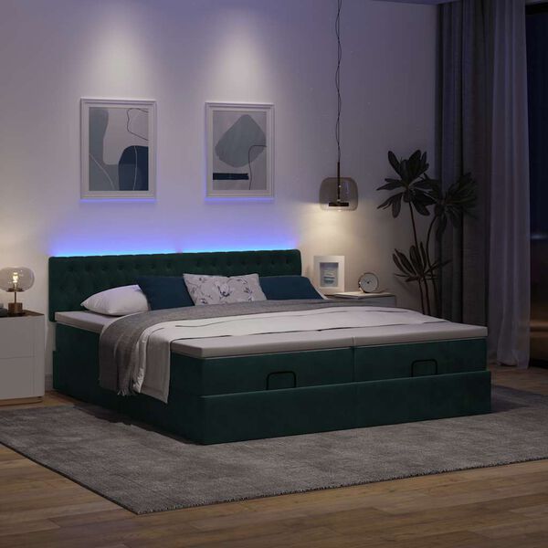 vidaXL Ottoman bed met matrassen en LED's 200x200cm fluweel