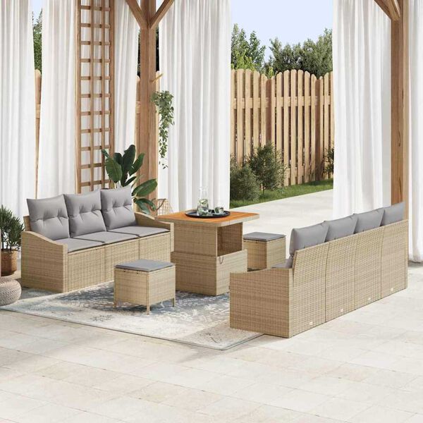 vidaXL Tuin Sofa Set met kussen met opslag 10 pcs Beige en Licht Grijs