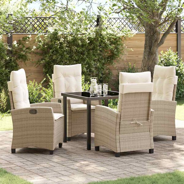 vidaXL Tuin eettafelset met kussen 5 pcs Beige poly rattan