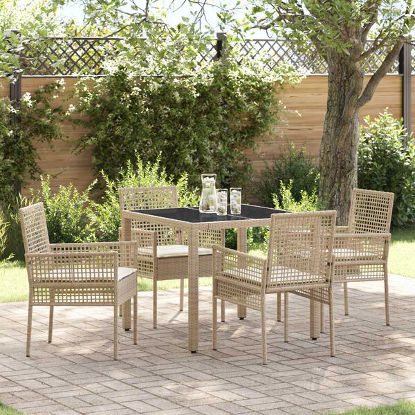 vidaXL Tuin eettafelset 5 pcs Beige poly rattan