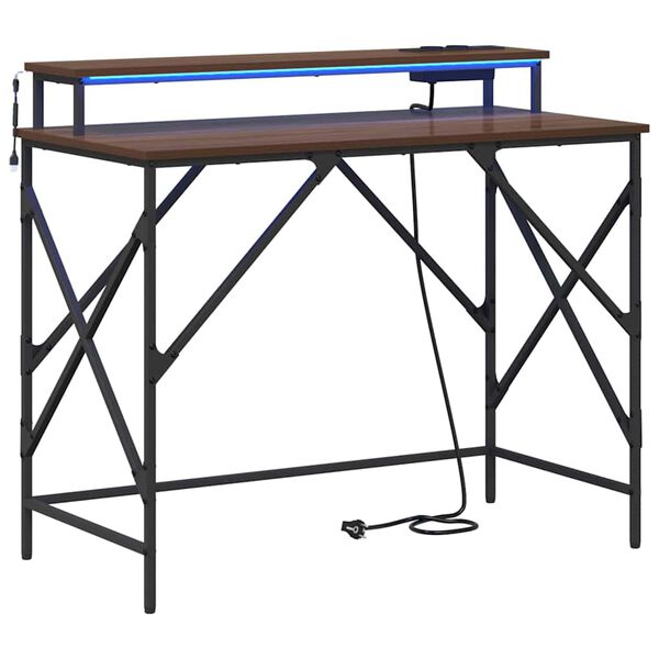 vidaXL Bureau met plank Bruin Eiken 100 x 50 x 86,5 cm Bewerkt hout