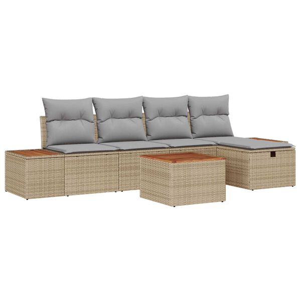 vidaXL Tuin Sofa Set met kussen 6 pcs Beige Poly riet