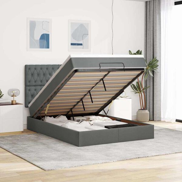 vidaXL Ottoman bed met matras 140x200cm stof donkergrijs